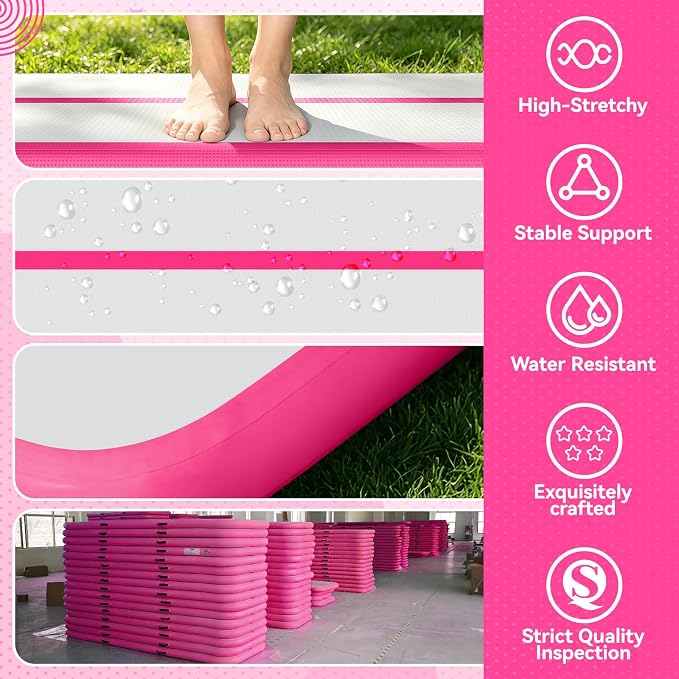 FBSPORT 6.6ft/10ft/13ft/16ft/20ft Inflatable Air Gymnastics Training Mat | 4/6/8 inches Thickness Inflatable Mat, with Electric Pump, Suitable for Home Training/Cheerleading/Yoga/Water