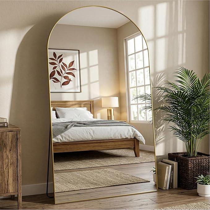 Full Length Mirror, 81"x41" Arched Full Body Mirror, Floor Mirrors with Stand, Body Mirrors Standing Hanging Leaning Against Wall,Aluminum Frame Mirrors for Bedroom Cloakroom,Living Room,Gold