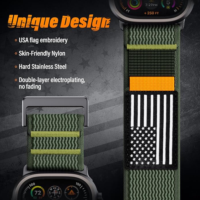 Nylon Sport Ultra 3 Watch Bands for Apple Watch/Ultra 2/1/Series 11/10/9/8/7/6/SE/5/4/3 Men iWatch Bands Men,Elastic Fabric Flag Wristbands Strap for Apple Watch Ultra 3/2/1 49mm 46mm 45mm 44mm 42mm 41mm 40mm 38mm
