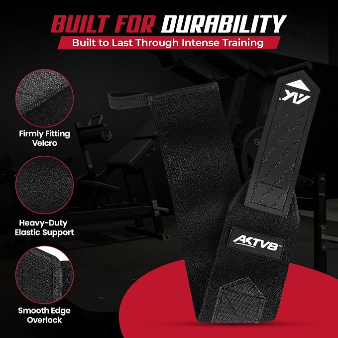 AKTV8 Wrist Wraps for Weightlifting, 18"&24" Heavy Duty Stiff Wrist Support | 3inch Wide Firm Elastic, Reinforced Thumb Loop, Built for Heavy Bench Press, Overhead Press, Powerlifting & Strength Training