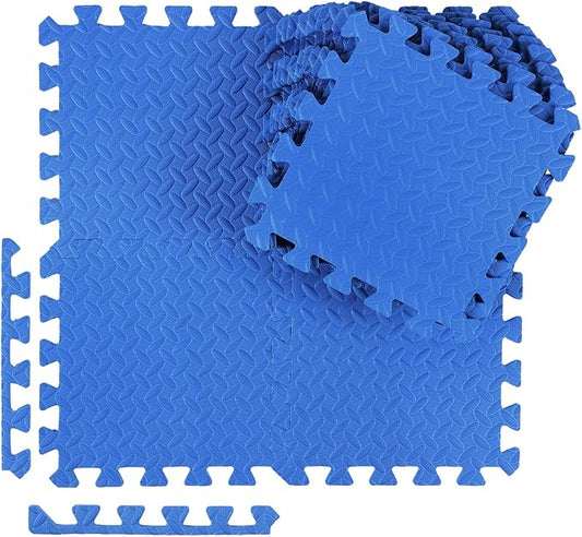 Ecally 100 Pcs 12 x 12 Gym Mat Foam Floor Mats for Home Gym Covers 96 Sq Ft Puzzle Exercise Square Interlocking Carpet Tiles with Border for Workouts Equipment Yoga Pilates (Blue)