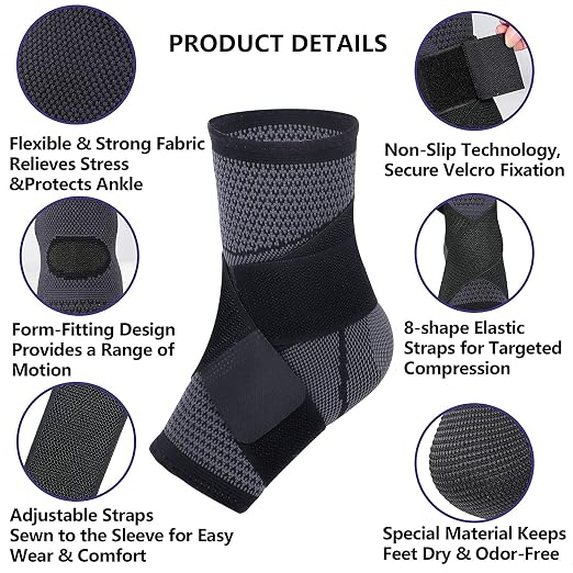 Ankle Braces, Adjustable Compression Ankle Support Men & Women for Injury Recovery, Achilles support and Strong Ankle Brace Sports Protection, Stabilize Ligaments-Eases Swelling and Sprained Ankle | Foot Brace Ankle Wrap for Plantar Fasciitis, Achilles...