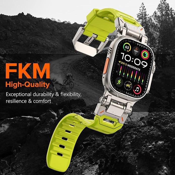 WINGLE FKM Rubber Bands for Apple Watch Band Ultra 3/2/1 Band Ultra 49mm Series 11 10 46mm 45mm 44mm 42mm SE 3/2/1 9 8 7 6 5 4 3 Men, Military Rugged Metal Connector Silicone Apple iWatch Sport Bands