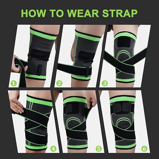 Knee Brace with Straps for Women/Men, Knee Compression Sleeve for Knee Pain, Arthritis, ACL, PCL, Meniscus Tear, Joint Pain Relief. Knee Support for Running, Workout, 1 pcs (Green,S/M)