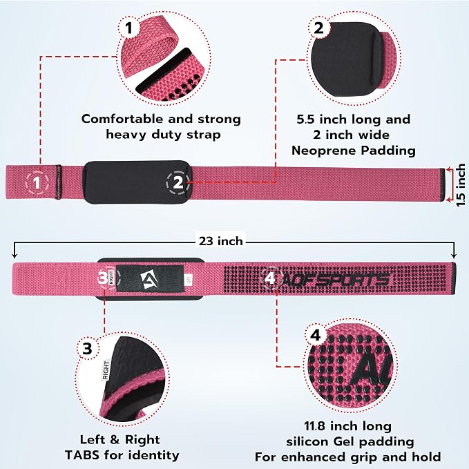 AQF Weight Lifting Straps, Padded Cotton Gym Wrist Straps for Deadlifts | 23" Extra-Long, Heavy-Duty Webbing, 5mm Neoprene Cushioning, Open-Loop Design, Sold as Pair, Ideal for Rows & Pull Workout