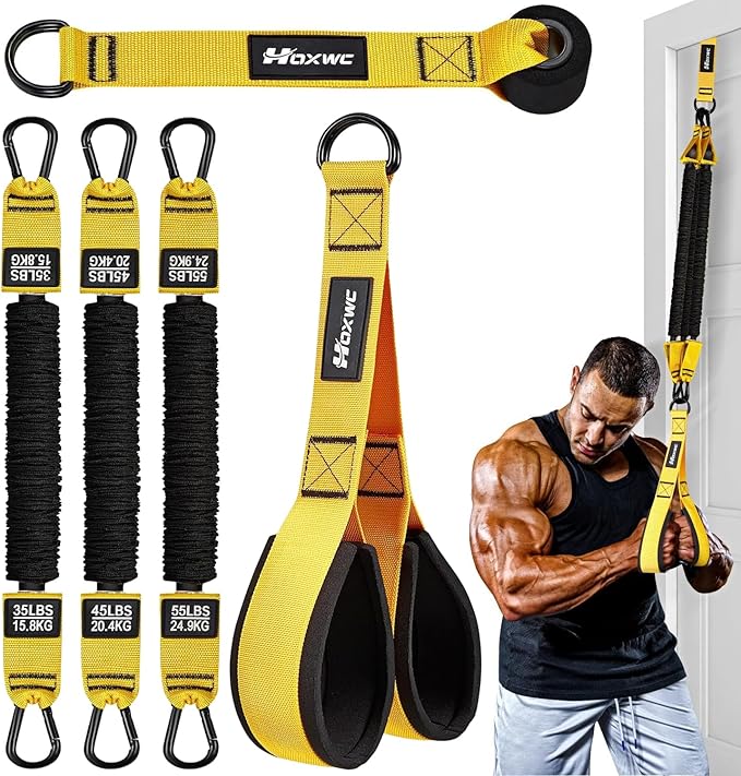 HOXWC Resistance Bands with Handles, Exercise Bands with Door Anchor for Working Out, Home Gym Workout Equipment for Push Downs, Tricep, Biceps, Arms, Back, Chest, Abs, Shoulder Training