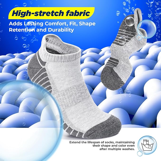 TANSTC Athletic Running Ankle Socks for Men Women, Cushioned Low Cut Sport Tab Socks, 6 Pack
