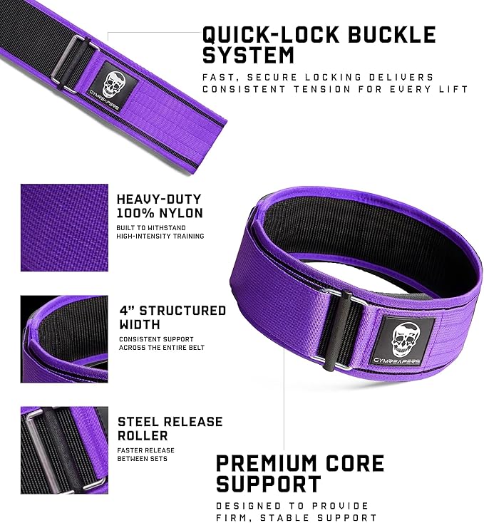 Gymreapers Quick Locking Weight Lifting Belt for Men Gym Belt for Powerlifting Deadlift Belt with 4 Inch Neoprene Metal Buckle Back Support Weightlifting Belt Women