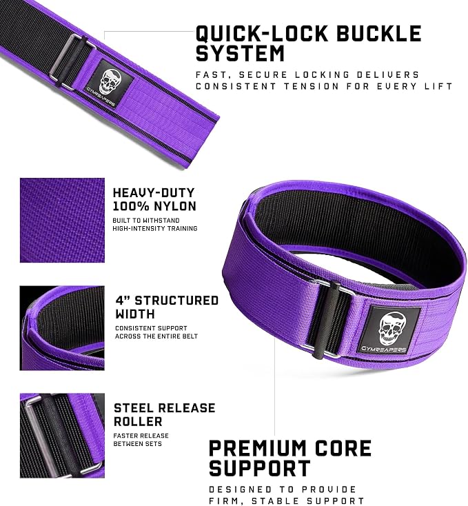 Gymreapers Quick Locking Weight Lifting Belt for Men Gym Belt for Powerlifting Deadlift Belt with 4 Inch Neoprene Metal Buckle Back Support Weightlifting Belt Women