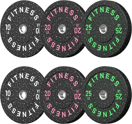 HANDBODE 2-Inch High-Bounce Bumper Plates, Olympic Weight Set, 10-650 lb | Barbell Weight Plates Set for Home Gym, Colored Weights Rubber Strength Training Plate for Weight Lifting