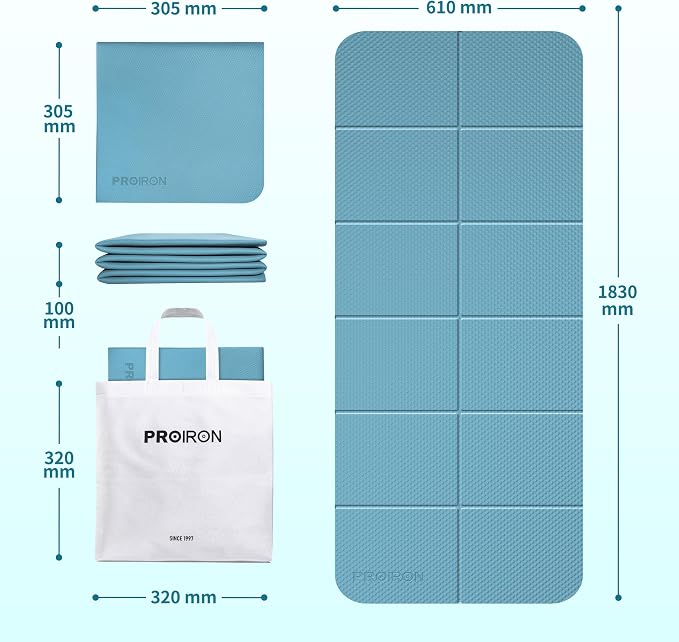 PROIRON Foldable Yoga Mat 0.24"/0.16" for Home Workout & Travel, Non Slip Travel Yoga Mats with Carry Bag, Packable Yoga Mat for Home Gym, Pilates, Fitness,Stretching
