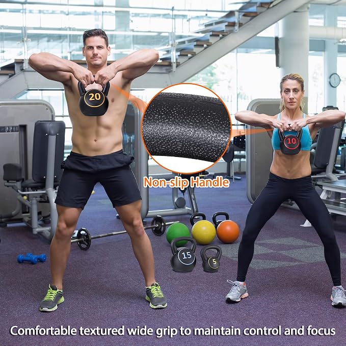 4-Piece Kettlebells Weights Set, Wide Grip Strength Training Soft Kettlebell, Exercise Fitness Concrete Weight, Full Body HIIT Workout, Weights for Women at Home 5 lbs 10 lbs 15 lbs and 20 lbs lb Dumbbells