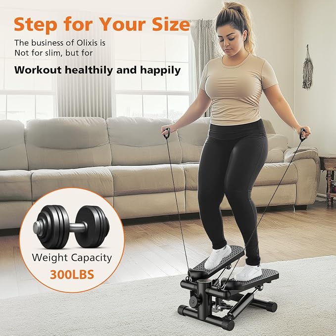 OLIXIS Steppers for Exercise At Home Workout Equipment, Mini Stepper Exercise Machine for Senior Citizens, Twist Stepper with Resistance Bands, Cardio Weight Loss Equipment Home Fitness