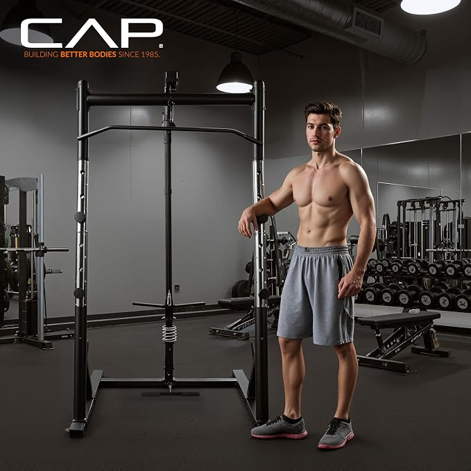 CAP Barbell Power Cage with High-Low Pulleys – Heavy-Duty Power Rack for Home Gym – Adjustable Gym Rack & Weight Cage with Pull Up Bar, Dip Station, and Plate Storage
