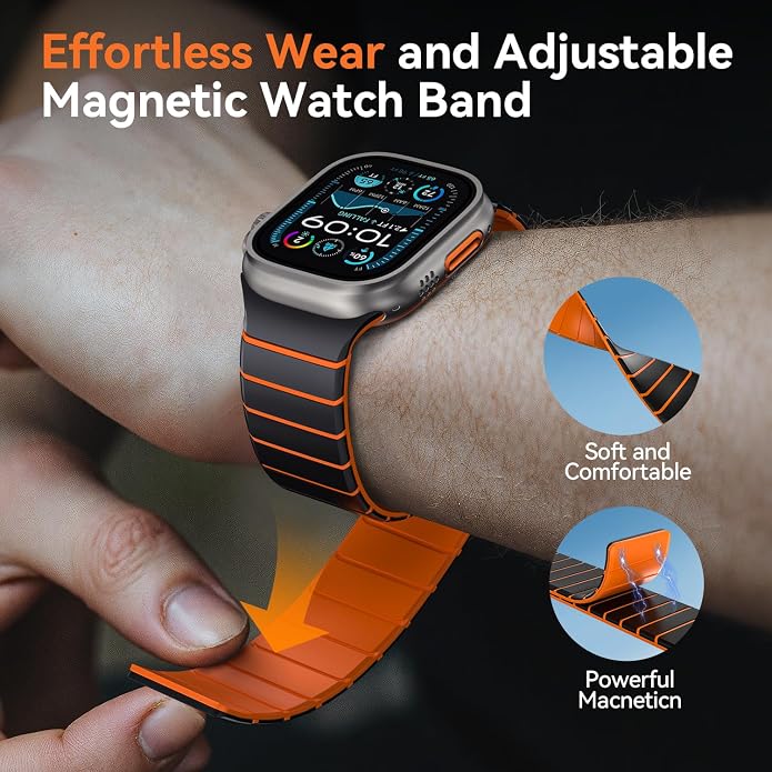 X-it Magnetic Watch Band for Apple Watch Ultra 49mm, 46mm/45mm/44mm, Silicone Sport Strap with Strong Magnet for Men and Women, Compatible with Apple Watch Series 11/10/9/8/7/6/5/4/3/2/1 and SE
