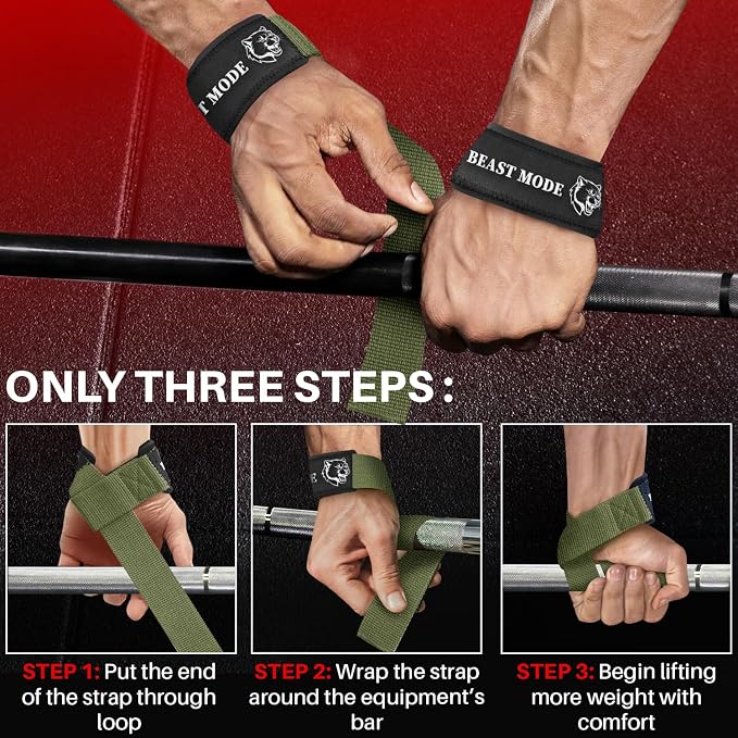 TECEUM Neoprene Padded Cotton Lifting Straps for Weightlifting, 1 Pair
