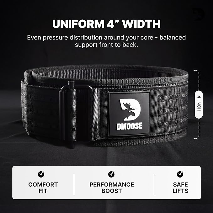 DMoose Fitness Auto Locking Weight Lifting Belt for Men & Women - 4" Nylon Squat & Deadlift Belt with Quick-Release Buckle - Gym Workout Belts for Lumbar Back Support for Weightlifting & Powerlifting