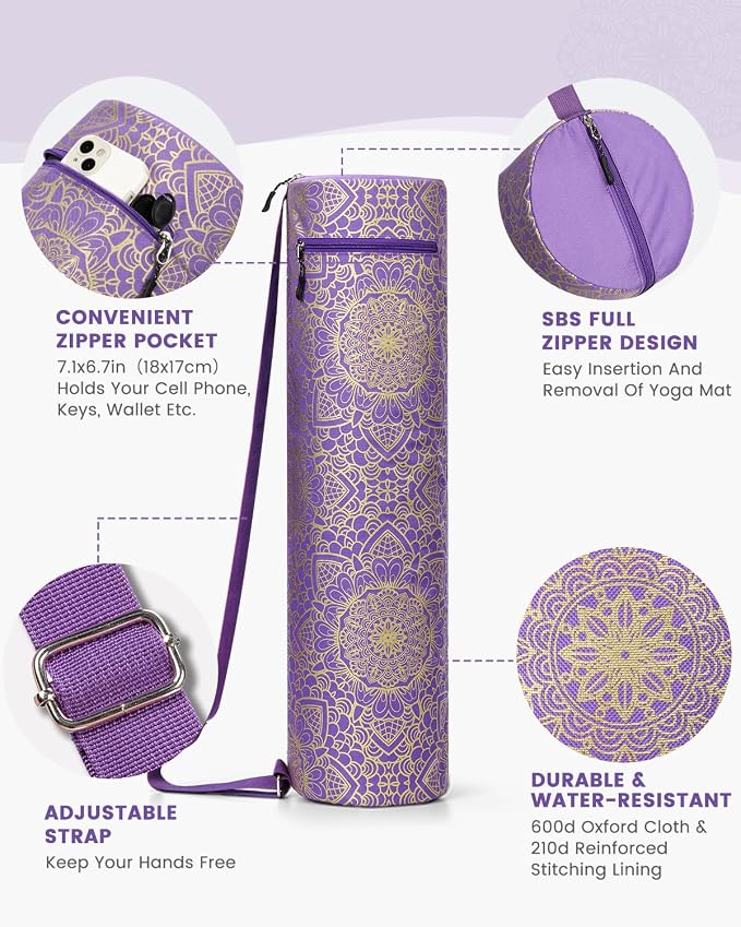 Gonex Yoga Mat Bag, Full-Zip Mat Carrier | 600D Oxford Fabric, Wet Pocket, Front Zip Pocket, Adjustable Strap, Fits Mats up to 26"