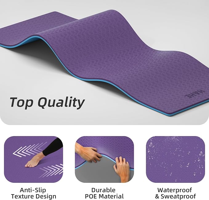 HAHE Wide Yoga Mat 72"x32"x0.4" Thick Pilates Mat with Carrying Strap | Exercise Mats for Home Workout, Wide Non-slip Exercise Mats, Double-Sided POE Fitness Mat for Yoga, Pilates & Travel