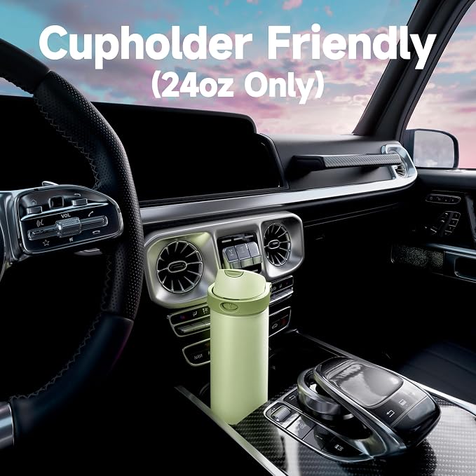 24 oz Insulated Water Bottle with Straw: Meoky Stainless Steel Metal Water Bottle with 2-in-1 Lid - Leak Proof, Cold for 24 Hours, Protective Silicone Base, BPA-Free for Sports Travel Car, Sage