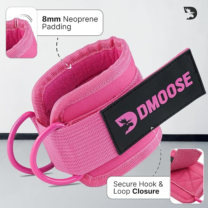 DMoose Ankle Strap for Cable Machine - One Size Fit with Premium Padding, Workout Kickback Ankle Cuffs, Ankle Bands for Working Out, Booty Workouts, Leg Extension, Hip Abductors & Lower Body Exercises