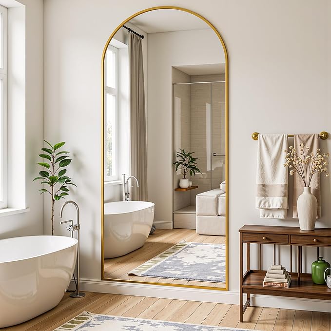 Full Length Mirror, 69"x28" Arched Full Body Mirror, Floor Mirrors with Stand, Body Mirrors Standing Hanging Leaning Against Wall,Aluminum Frame Mirrors for Bedroom Cloakroom,Living Room,Gold