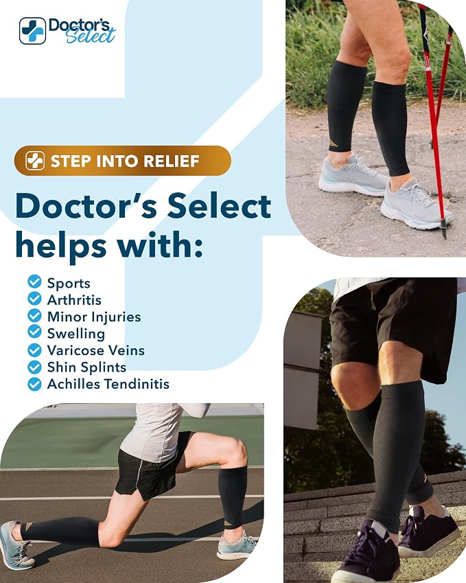 Doctor's Select 2 Pairs Copper Calf Compression Sleeve - Leg Compression Sleeves for Women & Men, Shin Splint Relief