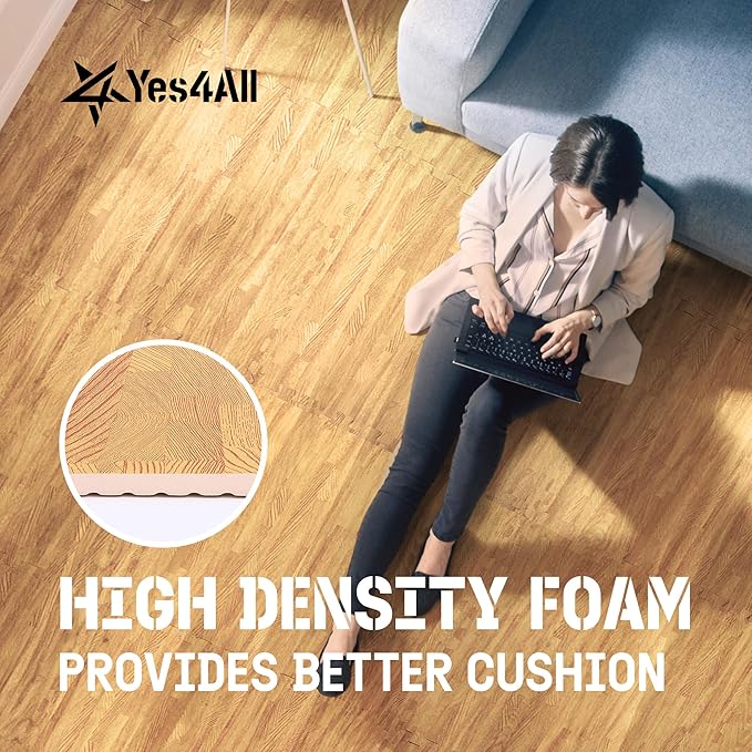 Yes4All EVA Interlocking Mats, Puzzle Floor Tiles, Foam Floor Padding with Border for Furniture, Home Space, Living Room, Garage 11,22,32 SQFT