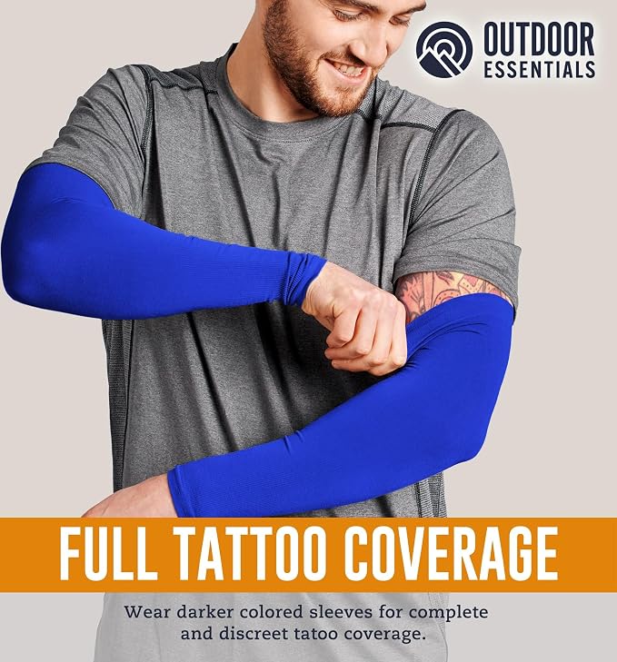 OutdoorEssentials UV Sun Sleeves for Men & Women, Cooling Arm Sleeves UPF 50+ | Golf, Tattoo Cover Up, Sun Protection