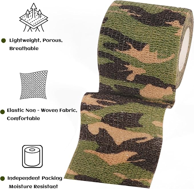 24 Rolls Elastic Self Adhesive Bandage Wrap 2 inch, Breathable Non Woven Cohesive Bandage, Vet Wrap for Dogs, Ankle Sprains Swelling Tape, Sports Athletic Tape (Jungle Camo)