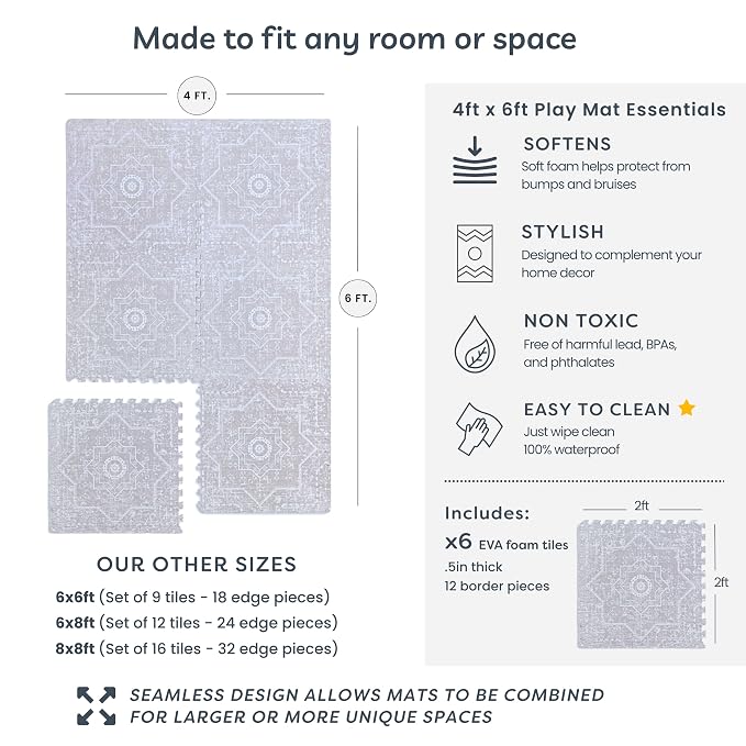 Little Landings Baby Play Mat for Floor - Layla (4x6ft) - Premium EVA Foam Play Mat for Babies & Toddlers (Ages 0-5+) - Non-Toxic Playmat for Tummy Time, Crawling & Playroom - Stylish & Comfortable