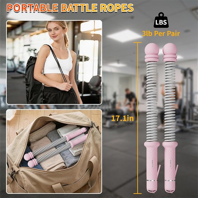 Ropeless Battle Ropes for Home Gym, Portable Cordless Weighted Battle Rope | Storage Bag, Weighted Battle Rope for High Calorie Burn, Men & Women Fitness Equipment, HIIT & Low-Impact Aerobic Training