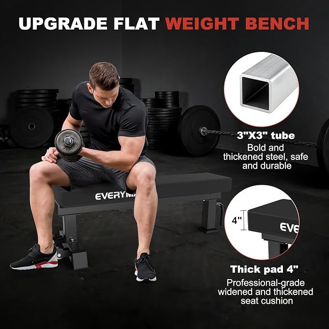 Adjustable Weight Bench, 1200LB Heavy-Duty Capacity Workout Bench with 50mm x70mm Thickened Steel Frame, Adjustment Incline Bench for Home, Gym & Professional Competition,2.1" Thickened Pad, Dual-Track Silent Wheels
