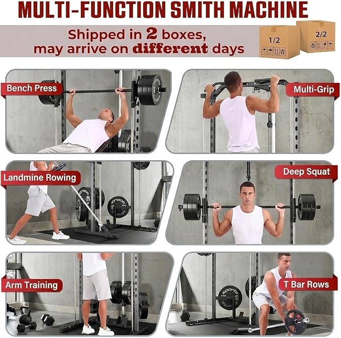 OPPSDECOR All-in-One Adjustable Smith Machine with LAT-Pull Down System | Multi-Function Power Cage for Home Gym Cable Crossover Squat Rack of Workout Machine Training Equipment with Attachments