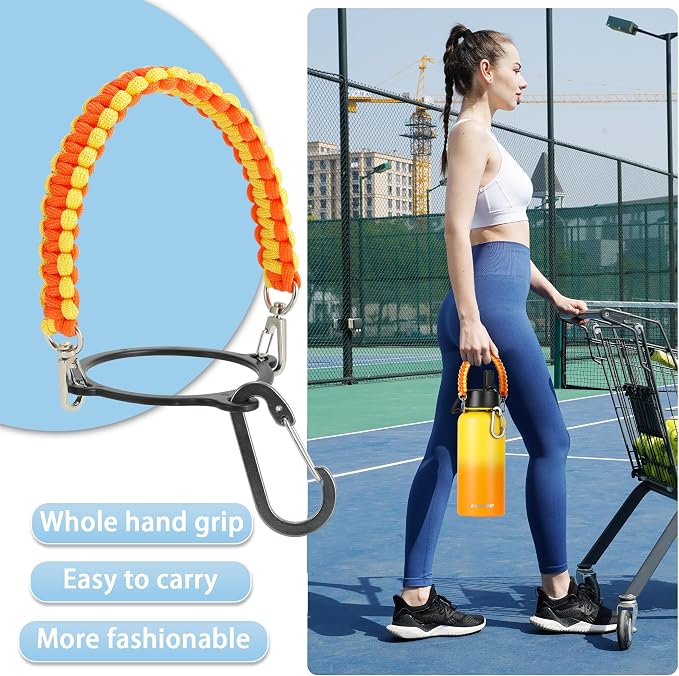 KXIAOCHEN Insulated Water Bottle with Strap, 48-Hour Cold, 2 Lids | Triple-wall insulation, lead-free 18/8 Stainless steel, paracord handle, carabiner clip, for gym, hiking, camping and travel