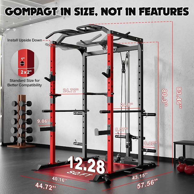 C1-V4 Power Cage, 2000LBS Squat Rack with LAT Pulldown, Multi-Function Weight Cage Strength Training Machine, Workout Cage with More Attachments for Home Gym Garage