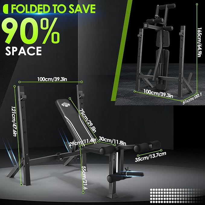 ANCHEER 900LBS Olympic Weight Bench Set with Squat Rack Adjustable Bench Press Bench with Leg Extension & Leg Curl, Incline Decline Flat Foldable Workout Bench for Home Gym(US Stock)
