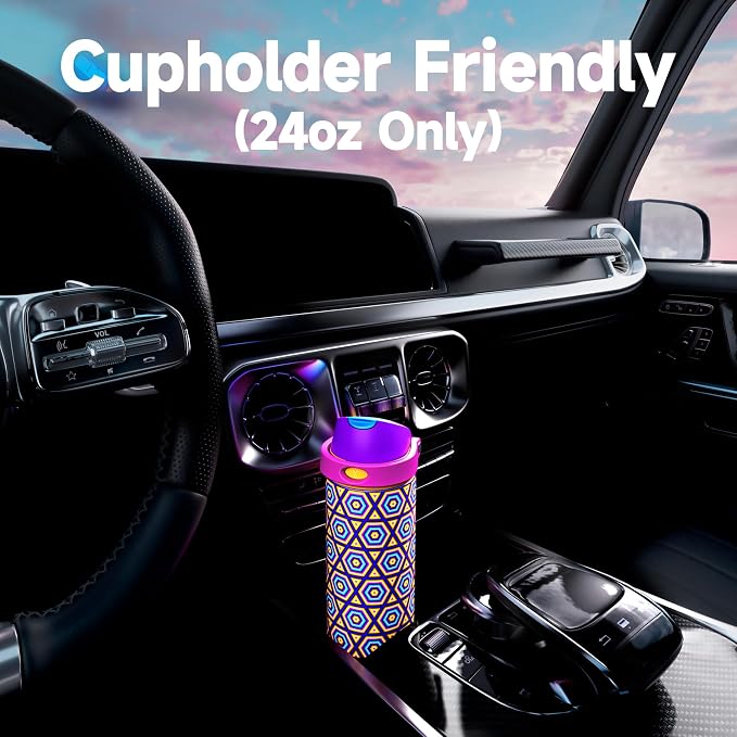 24 oz Insulated Water Bottle for Women: Meoky Stainless Steel Water Bottle with Holder and Shoulder Strap - Leak Proof, Cold for 24 Hours, Protective Silicone Base, BPA-Free for Travel Gym, Neon Beat