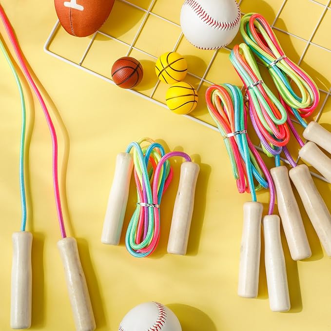 48 Pieces 8.53 ft Adjustable Jump Ropes Rainbow Cotton Skipping Rope Bulk with Wooden Handles for End of The School Year Gifts Graduation Outdoor Exercise
