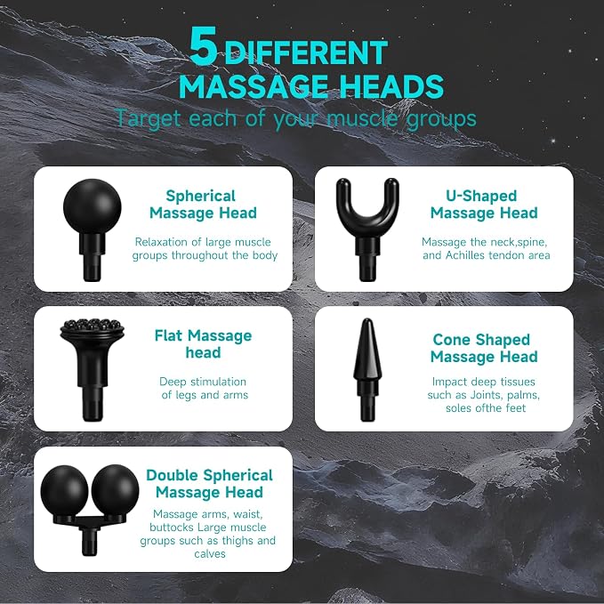 Double-Head Elbow Massage Gun, Detachable Extended Handle, 12 Levels Adjustable, 5 Heads are Replaceable