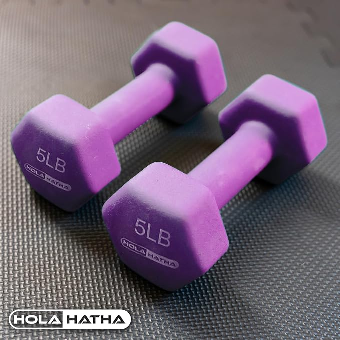 HolaHatha 1, 2 and 3 lb Neoprene Dumbbell Strength Training Weight Set with Rack