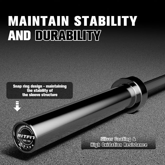 RitFit Elite 7ft Olympic Barbell, Robust 45lb Barbell for Weightlifting and Powerlifting, Superior Olympic Bar with Exceptional 500lbs Load Capacity, Weight Bar for 2” Standard Plates