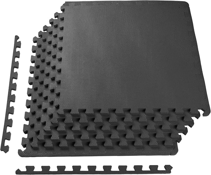 BalanceFrom Puzzle Exercise Mat 1/2-inch Thick, EVA Interlocking Foam Floor | Tiles for Home Gym, Mat for Home Workout Equipment, Floor Padding for Kids, Black, 24 in x 24 in x 1/2 in, 24 Sq Ft - 6 Tiles