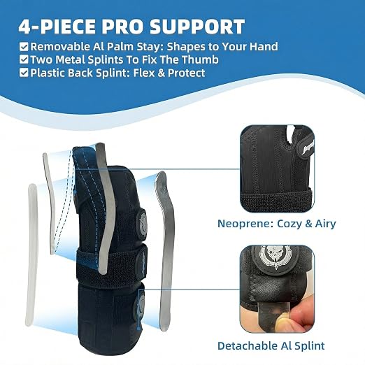 JUPITER Carpal Tunnel Wrist Brace with Thumb Support, Day & Night Thumb Spica Splint for Right Hand, Ideal for De Quervains Tenosynovitis, Tendonitis & Typing Pain Relief - Small/Medium, Gray for Men & Women