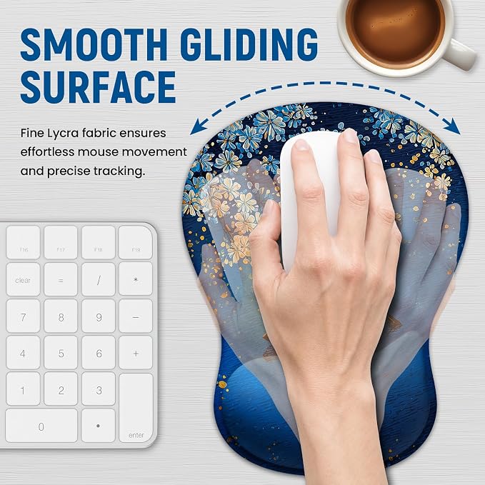Ergonomic Mouse Pad with Wrist Rest, Gel Wrist Support, MoonRide | 10.2 x 7.6 in Mouse Pad with Smooth Fabric Surface and Non-Slip Rubber Base for Office, Home, Study, and Gaming