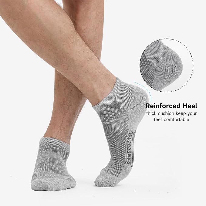 BAMBOO COOL Men's Athletic Ankle Socks Moisture Wicking, Anti-Odor Breathable Running Mesh Socks Arch Support, 8 Pack
