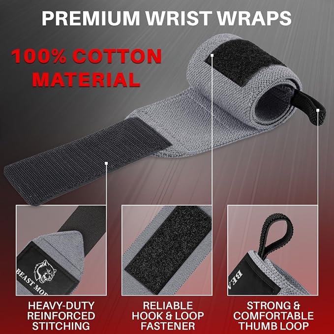 TECEUM Elastic Cotton Weightlifting Wrist Wraps with Thumb Loops, 1 Pair