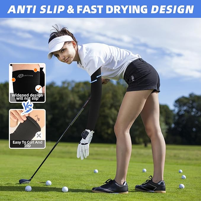BHYTAKI UV Sun Protection Arm Sleeves, UPF 50 Sports Cooling Arm Compression Sleeves for Men Women Teenager