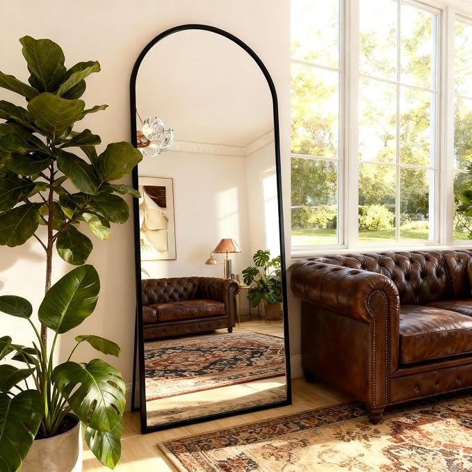 Arched Full Length Mirror 76"x34" Black | Aluminum Frame Shatterproof Glass, Freestanding Leaning Wall Mounted Mirror for Bedroom Living Room Entryway, Modern