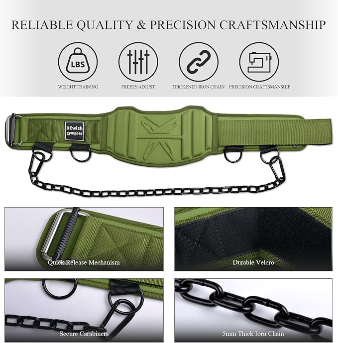 2-in-1 Weightlifting Belt with 36 IN Steel Chain & Self Locking, Dip Belt for Pull Up, Squat, Deadlifts & Added Weight Training